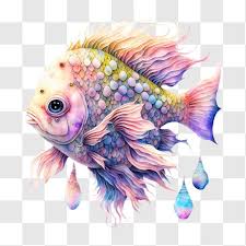 Colorful Fish With Water Drops Png