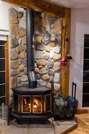 Stockfoto Wood Stove Fireplace With