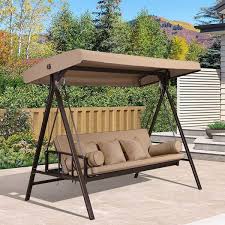Purple Leaf 3 Seat Daybed Outdoor Porch Patio Swing Adjustable Backrest Beige