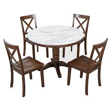 Brown Faux Marble Top Dining Table Set