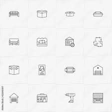 Real Estate Line Icon Set With Garage