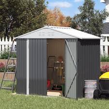 8 Ft W X 6 Ft D Outdoor Storage Metal Shed Utility Patio Shed For Garden And Backyard 48 Sq Ft In Gray