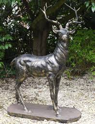 Left Facing Stag Bronze Metal Garden Statue