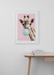 Bubblegum Giraffe Poster Giraffe With