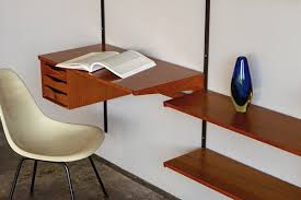 Danish Modern Teak Wall Shelf With Desk