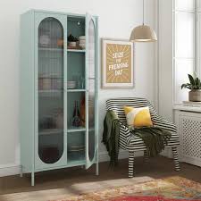Mr Kate Luna Tall 2 Door Accent Cabinet With Fluted Glass Sky Blue