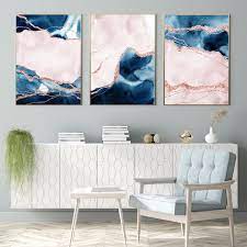 Navy Pink Wall Art Set Of 3 Blue Blush
