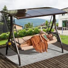 3 Seats Outdoor Metal Porch Swing Patio