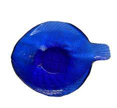 Vtg Cobalt Blue Glass Fish Shaped 12 5