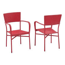 Stylewell Emmet Chili Red Stackable Steel Frame Resin Wicker Outdoor Lounge Chair 2 Pack