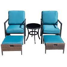 5 Piece Wicker Patio Conversation Set