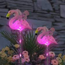 Exhart 2 Piece Solar Pink Flamingo Windywing Stakes With Pink Led Lights 4 5 By 27 5 Inches