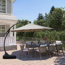 Casainc 12 Ft Cantilever Umbrella Large Outdoor Heavy Duty Offset Hanging Patio Umbrella With Base In Beige