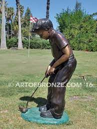 All Lined Up Bronze Golfer Boy Statue