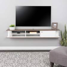 Prepac Wall Mounted Media Console With Door Drifted Gray And White