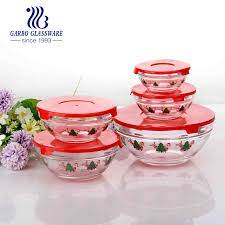 Classic 5 Pcs Printing Glass Bowl With