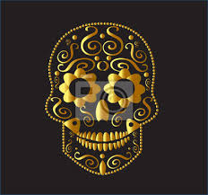 Skull Icon Ornament Gold Color Vector