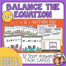 Balancing Equations Task Cards Short