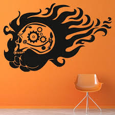 Flaming Skull Gears Wall Sticker
