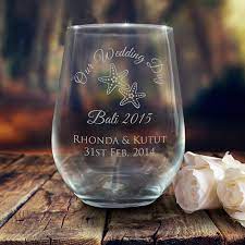 Engraved Wedding Stemless Wine Glass