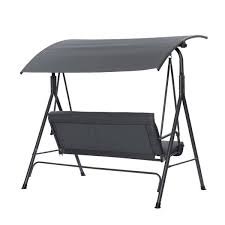 3 Person Gray Metal Powder Coated Steel Patio Swing Chair With Removable Cushion And Convertible Canopy