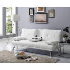 Homestock White Futon Sofa Bed Faux