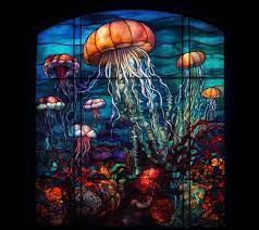 A Stained Glass Window With Jellyfish