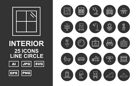 Premium Interior Line Circle Pack Icon Set