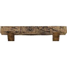 Ekena Millwork Manuhh04x08x60bkng 4 H X 8 D X 60 W Hand Hewn Faux Wood Fireplace Mantel Kit W Breckinridge Corbels Natural Golden Oak