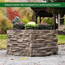 Landecor Raised Garden Bed Tan Brown Ledgestones Composite Polyurethane Natural Look And Feel Stone Garden Planter Box 4 Pack
