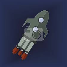 Grey Rocket In Dark Blue Space Icon