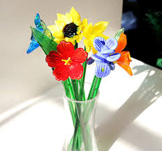 Luxe Handmade Colored Glass Flower Art
