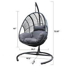 6 1 Ft Outdoor Indoor Freestanding Hanging Grey Wicker Swing Egg Chair Hammock Chair With Large C Bracket And Cushion