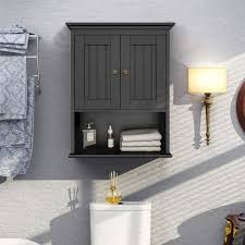 Dracelo 18 9 In W X 9 25 In D X 23 43 In H Black Bathroom Wall Cabinet With Doors And Adjustable Shelf