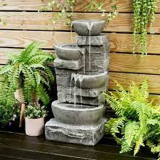 Outdoor Zen Garden 33 In Stone Texture Polyresin Cascading Waterfall Fountain