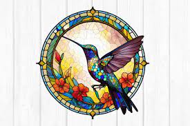 Stained Glass Hummingbird Clipart Round