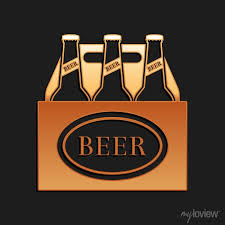 Gold Pack Of Beer Bottles Icon Isolated