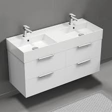 Nameeks Derin 4818 W 2 Derin 48 Inch Wall Mounted Double Basin Vanity Set Glossy White Silver