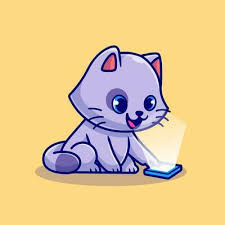 Cute Cat Playing Mobile Phone Cartoon