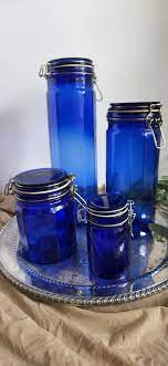 Cobalt Blue Glass Paneled Canisters