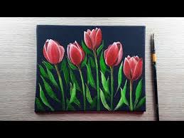 Black Canvas Painting Tulip Flower