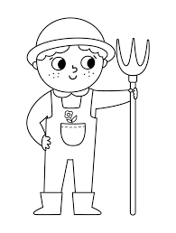 Vector Black And White Farmer With