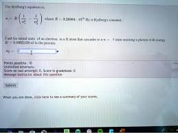 Solved The Rydberg Equation Is Where
