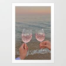 Wine Glass Glitter Sunset Drinks Art