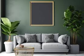A Living Room With A Green Wall And A
