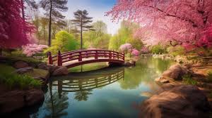 Japanese Garden Filled With Cherry