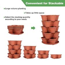 15 In Brown 5 Tier Plastic Vertical Stackable Tower Garden Planter 2 Sets