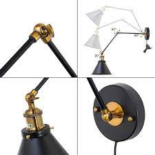 Lnc A03469 Black Swing Arm Wall Lamp Modern 1 Light Hardwired Plug In Wall Sconce Desk Lamp Wall Lights For Bedroom 2 Pack