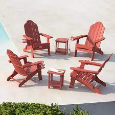 Miranda Wine Red Folding Recycled Plastic Outdoor Patio Adirondack Chair With Cup Holder For Firepit Pool Set Of 4