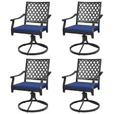 Gymax 4 Piece Navy Patio Metal Swivel